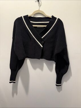 Oak + Fort cropped wrap cardigan in black, XS